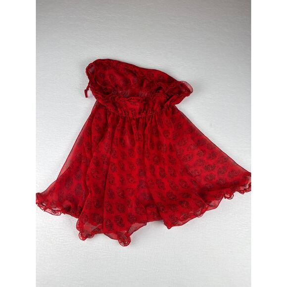 90s Vintage Victoria secret babydoll sheer chiffon ruffle red gold specks size M - Picture 4 of 6